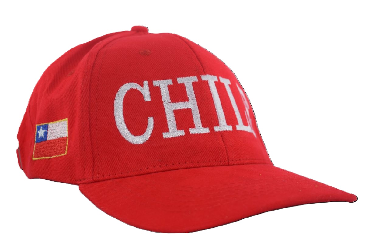 Gorro bordado alusivo a chile con letras y bandera chilena